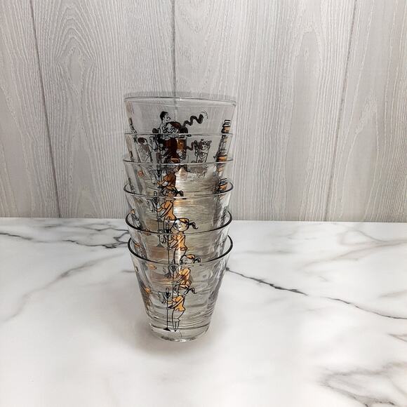 Mid Century modern Double drinking Glasses Set of 5 Pressroom Characters - Picture 10 of 13